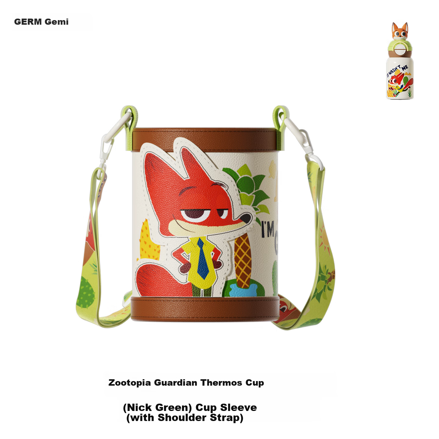 Germ Zootopia Guardian Star Children's Insulated Water Bottle Student Cup Nick Green Cup Sleeve with Shoulder Strap 1