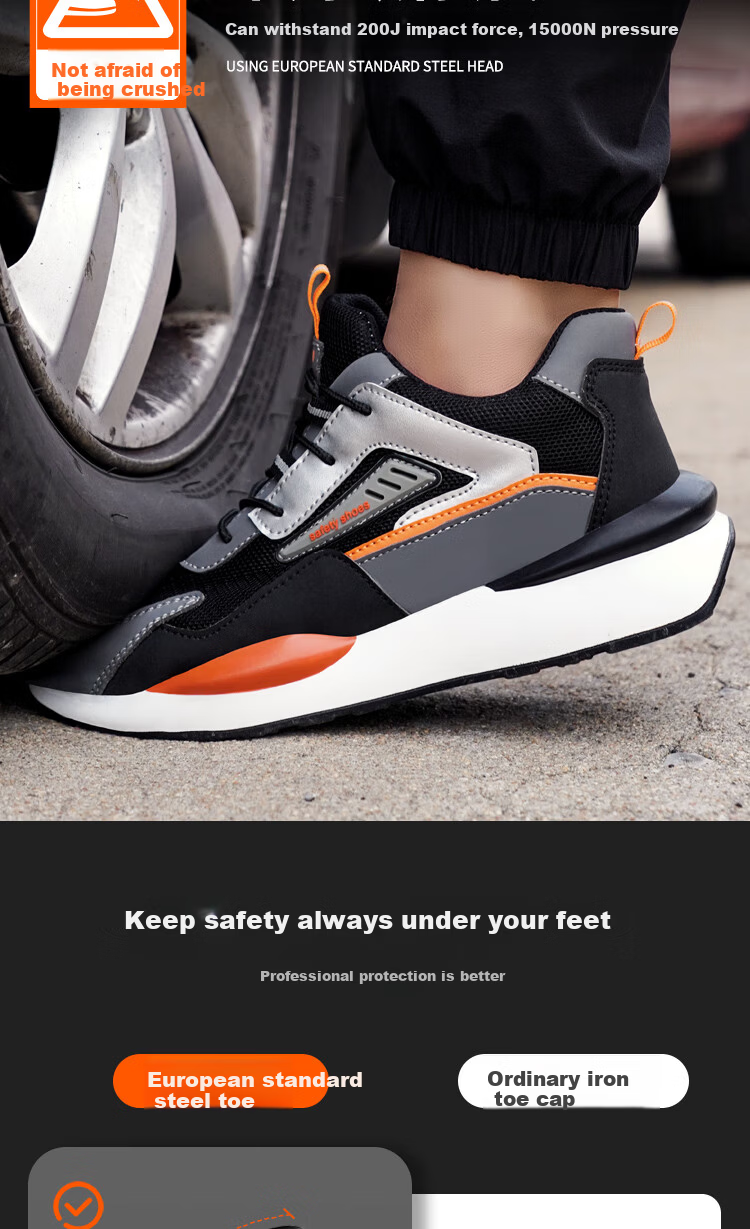 GUYISA Men's Summer Breathable Anti-Smash Anti-Puncture Steel Toe Lightweight Comfortable Safety Work Shoes 0283 Size 42 1