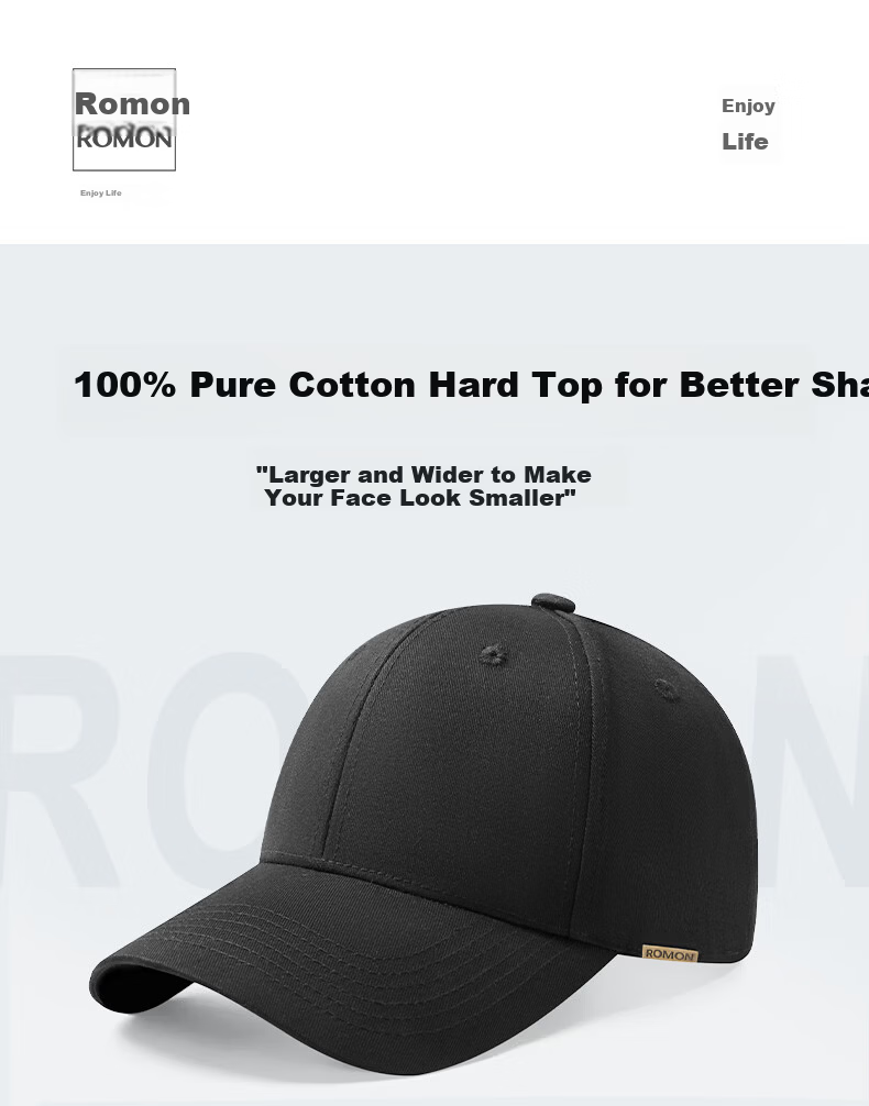 Romon Baseball Cap Men's Large Head Size Four Seasons Universal Fashion Casual Slim Face Versatile Sun Protection Duckbill Hat Women 1