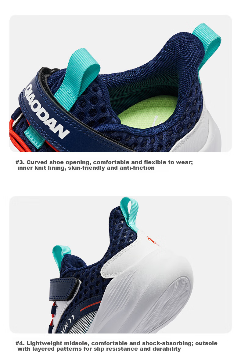 QIAODAN Boys' Running Shoes, Big Kids Summer Sports Shoes, Children's Breathable Large Mesh Shoes, Velvet Blue/QIAODAN White, Size 40 14