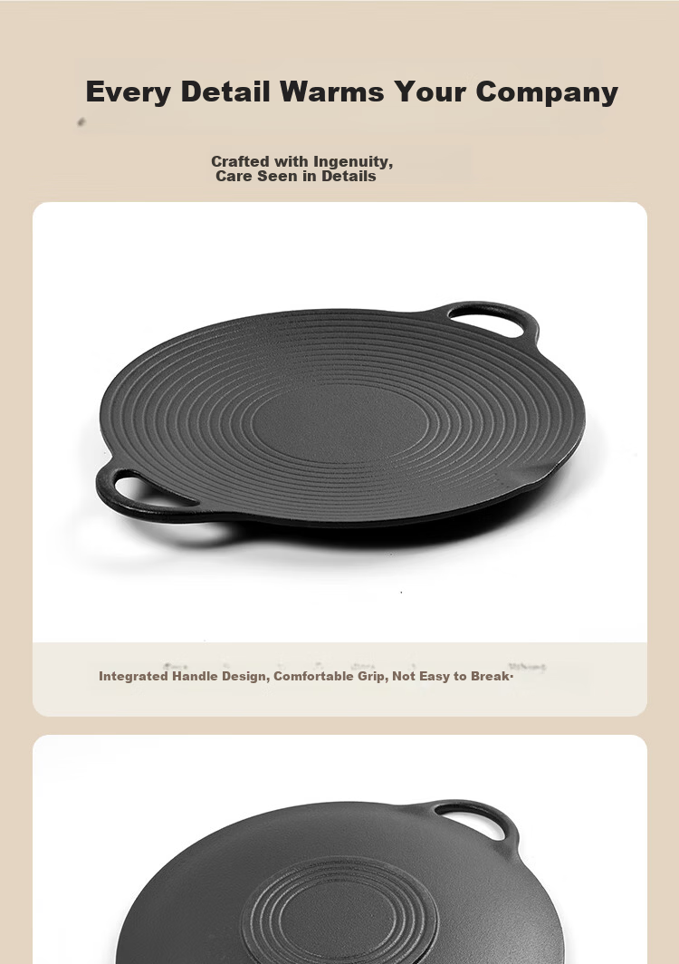 Jincun Cast Iron BBQ Grill Pan Flat Frying Pan No Coating Steak Egg Teppanyaki 35cm for Outdoor Gas Stove 9