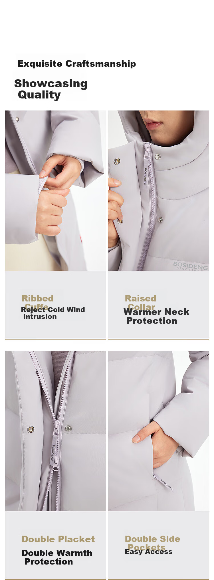 Bosideng Off-Season Winter 90% Down Women's Slim Fit Extra Long Casual Thickened Hooded Stand Collar Coat 5