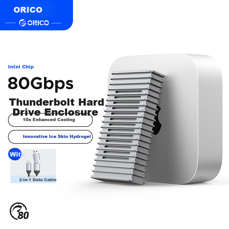 ORICO 80Gbps External Hard Drive Enclosure Compatible with Thunderbolt 5/4/3/USB4 M.2 NVMe Portable SSD Case for Mac Mini Computer SSD Expansion F50 Silver