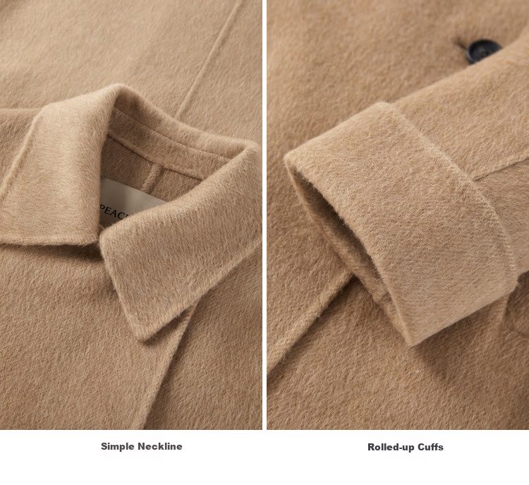 Peacebird Women's Woolen Double-Breasted Double-Faced Coat Winter Camel Color L 8