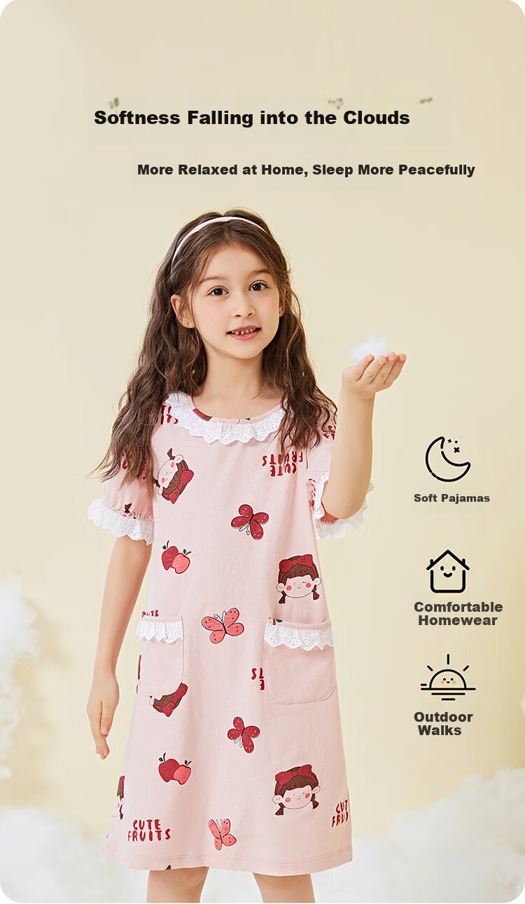 Dingguagua Girls' Princess Style Cotton Summer Thin Nightgown Children's Homewear Parent-Child Pajamas Size 160 7