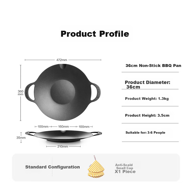 Buydeem 36cm Non-stick BBQ Grill Pan for Steak and Eggs, Teppanyaki Charcoal Outdoor Stove