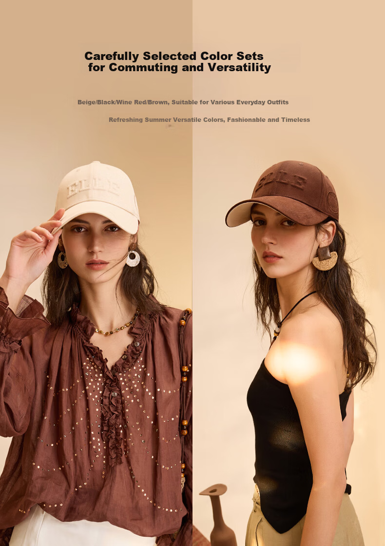ELLE Baseball Cap for Women, All-Season Sun Protection Hat, Large Circumference High Crown Visibly Small Brim Cap for Men, Gift 15