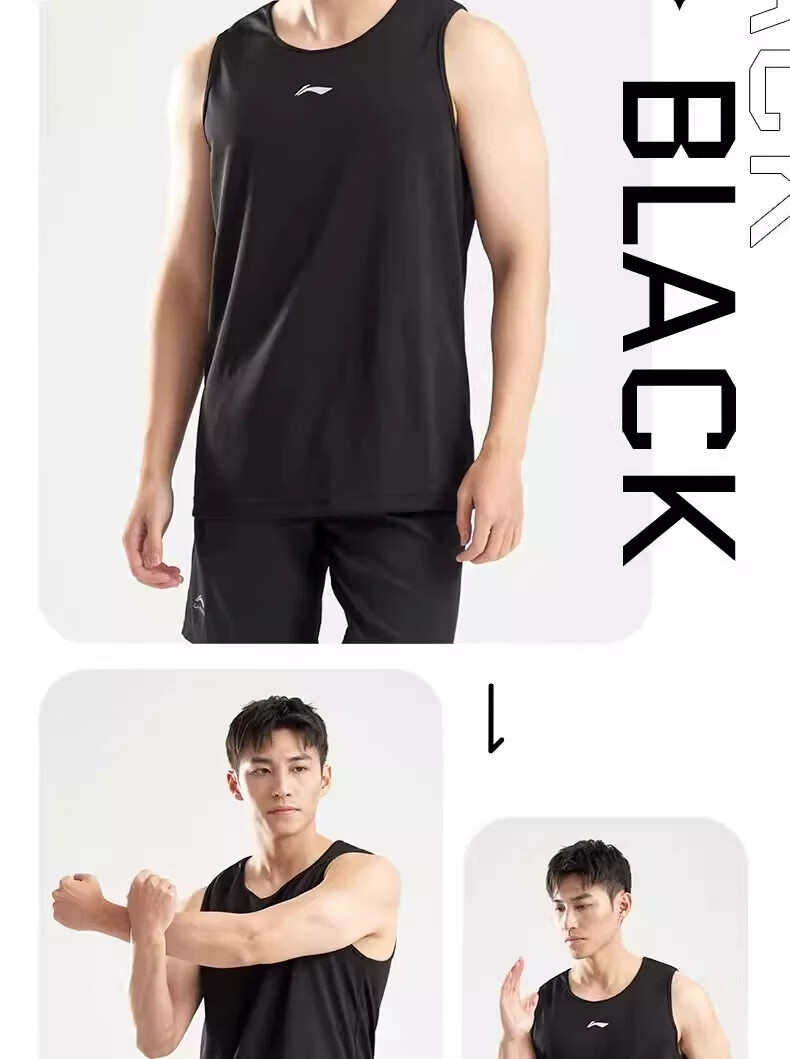Li-Ning Men's Quick-Dry Sleeveless Sports Tank Top 2026 New Running Basketball Fitness Breathable Wide Shoulder Shirt 13