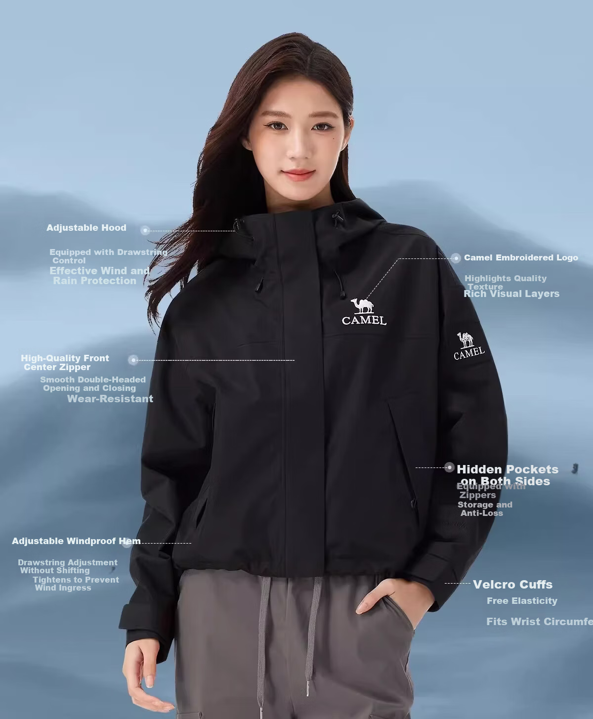 CAMEL [Three-Proof] Outdoor Single-Layer Waterproof Jacket Unisex New Lightweight Mountaineering Coat 10