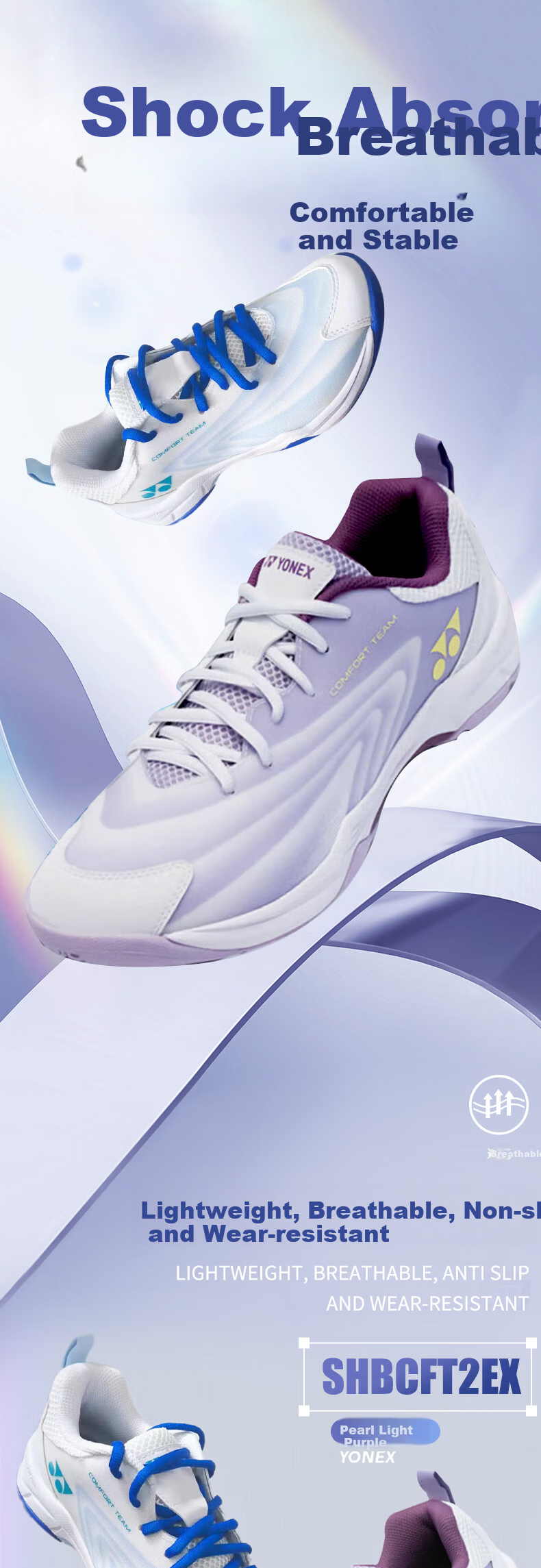 YONEX Badminton Shoes Comfortable Shock Absorption Breathable Unisex Sports Shoes SHBCFT2EX White/Light Olive Size 44 1