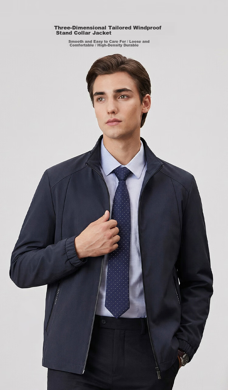 FIRS 3D Tailored Men's Windproof Jacket with Stand Collar, Smooth, Durable, Comfortable Business Casual Outerwear 1