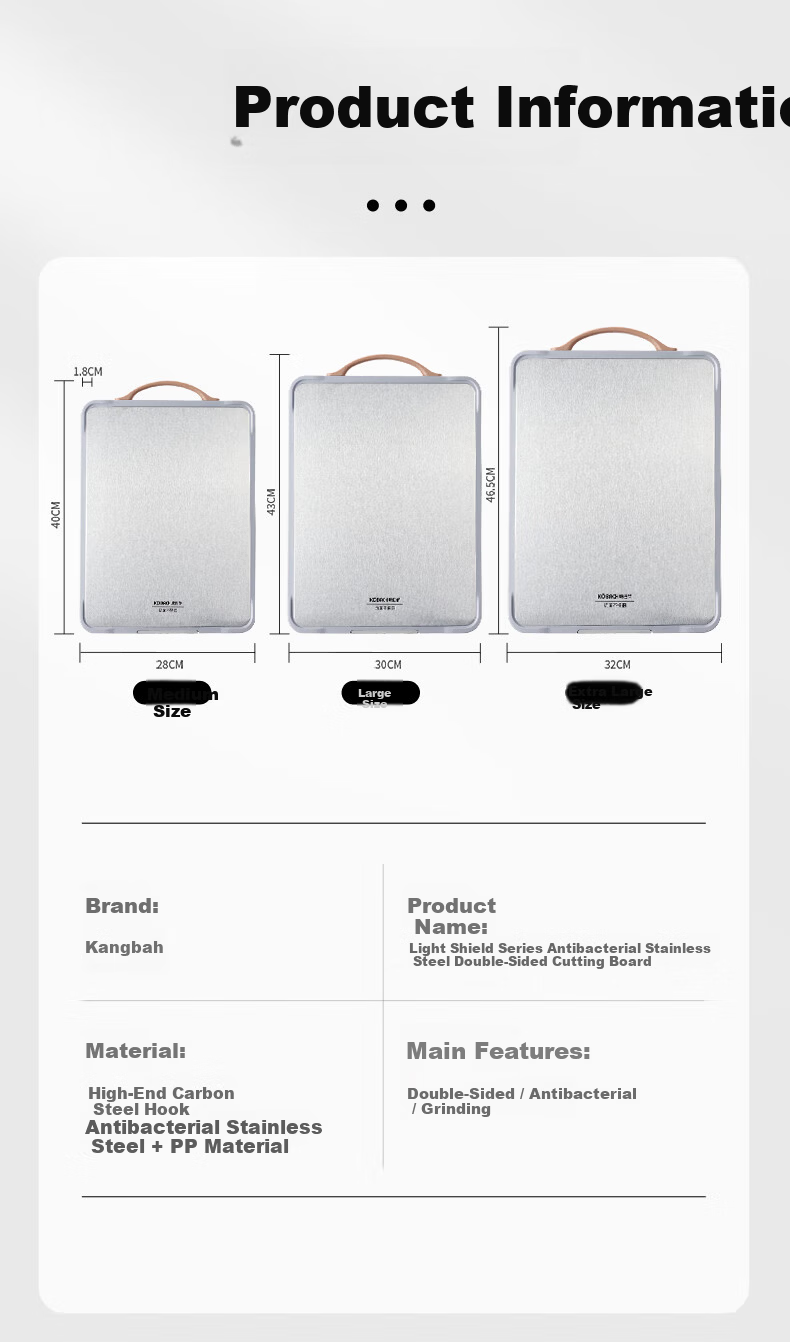 KOBACH Antibacterial Stainless Steel Cutting Board Thickened Non-Slip Mold-Resistant Double-Sided Chopping Board Medium 40*28*1.8cm 11