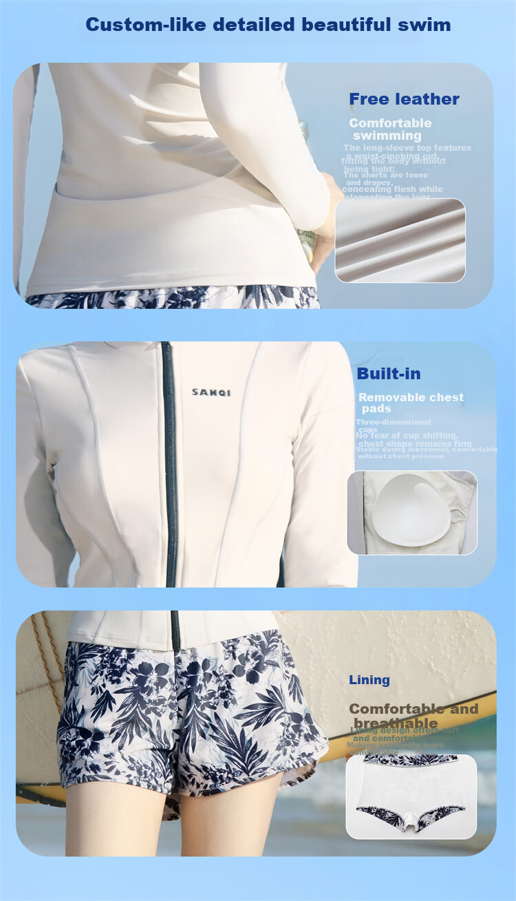 Sanqi Two-Piece Women's Long Sleeve Conservative Swimwear Plus Size Sporty Tummy Control Slimming Hot Spring Swimsuit XL 10