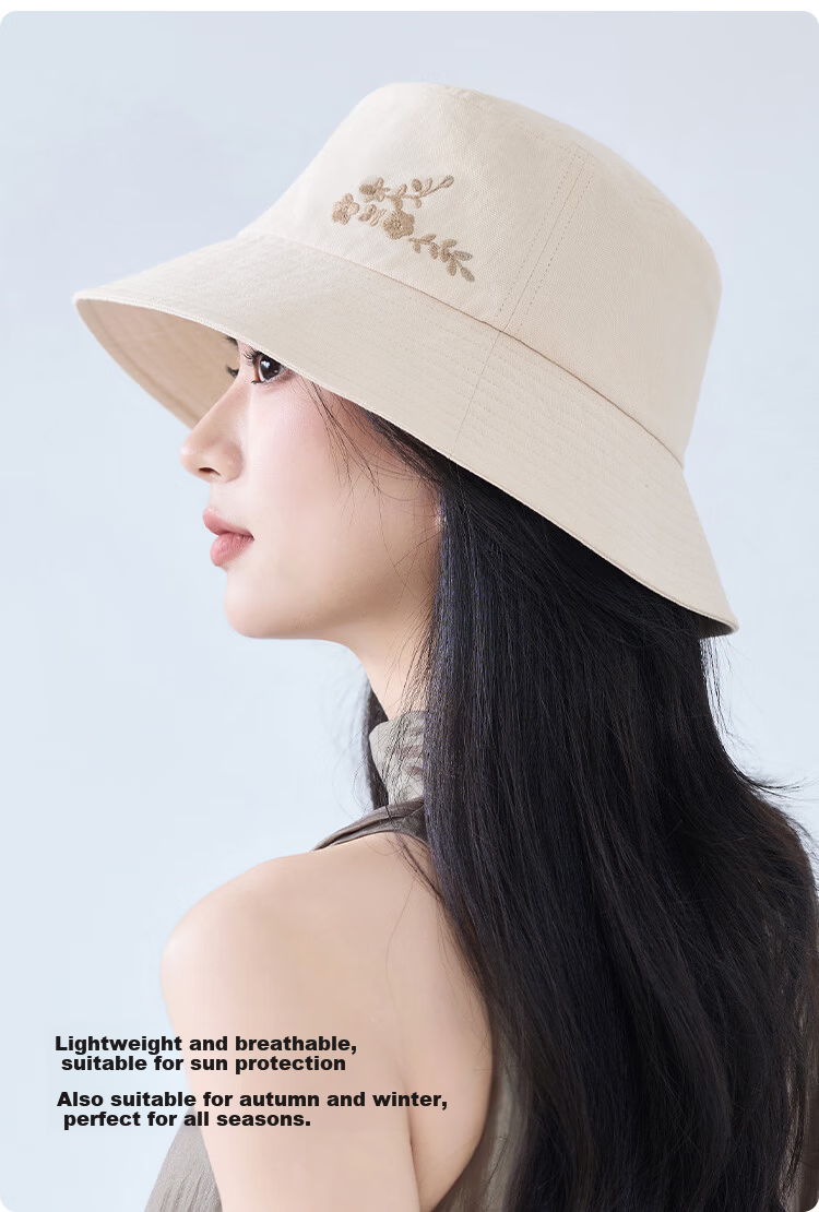 JIUMU 100% Cotton Women's Sun Protection Hat UV Protection Bucket Hat Outdoor Face Covering Sun Hat 6