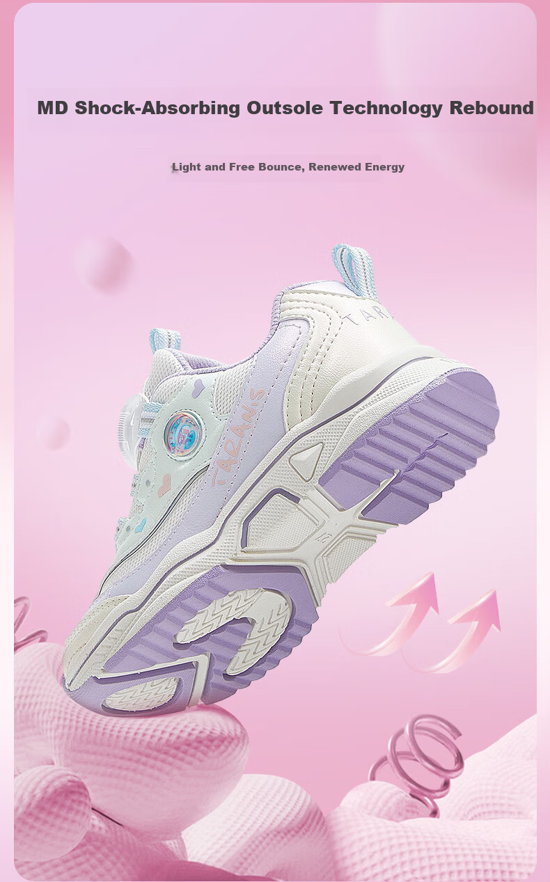 TARANIS Spring Kids Sports Shoes Fashion Dial Girls Running Shoes Breathable Dad Sneakers White/Purple Size 28 4