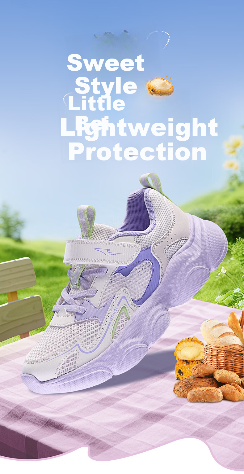 ERKE Kids Summer Casual Shoes Breathable Lightweight Sports Shoes Zero Gray/Whale Gray Size 34 1