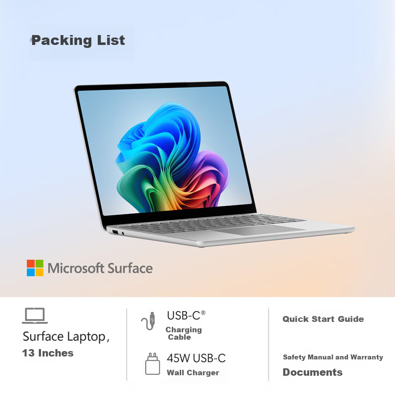 Microsoft Surface Laptop 13-inch Notebook Computer National Subsidy Touchscreen Lightweight AI+PC Snapdragon X Plus 16GB 256GB Platinum