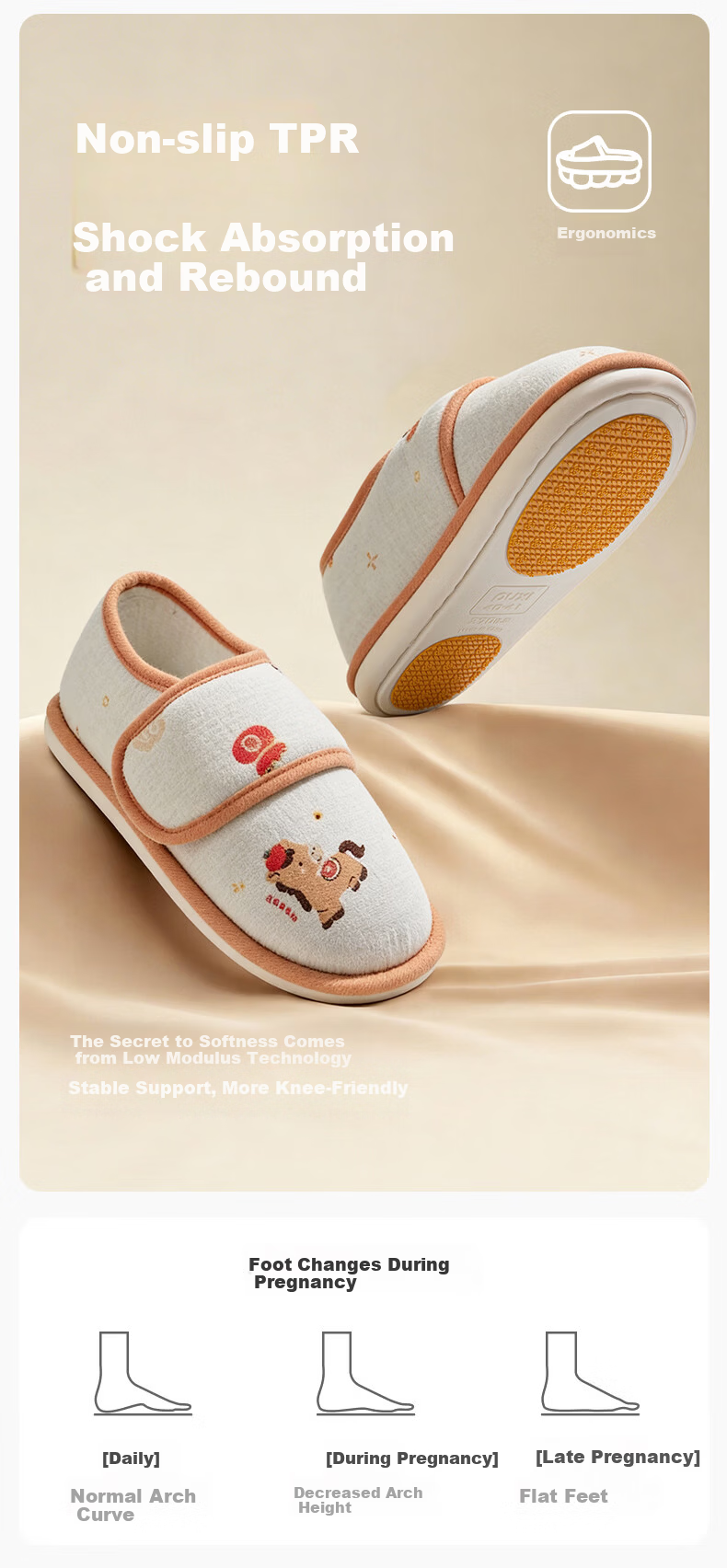Puxi Maternity Postpartum Shoes Spring Summer Closed Heel Thin Non-slip Odor-resistant Skin-friendly Comfortable Closed Toe Slippers Orange White Size 40-41 6