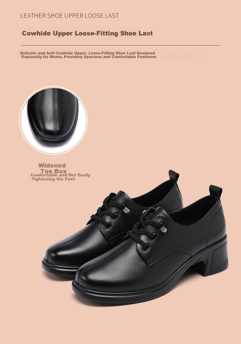 Red Dragonfly Women's Single Shoes First Layer Cowhide Small Leather Shoes British Casual Commuter Chunky Heel WTB152651 Black Size 36 4