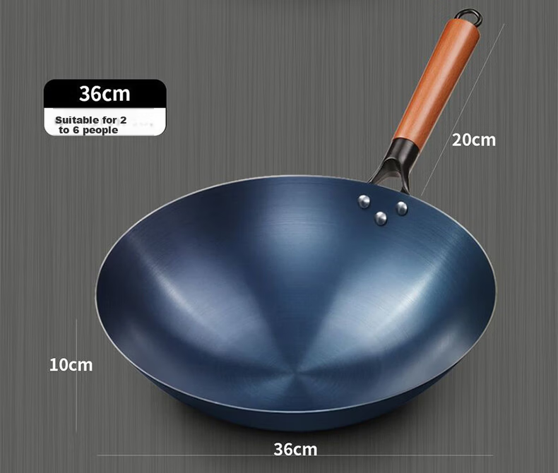 Quanpinwu Cast Iron Stir-Fry Pan Non-Coated Seasoned Non-Stick Round Bottom Large Capacity Gas Stove Wok with Lid 36cm 16