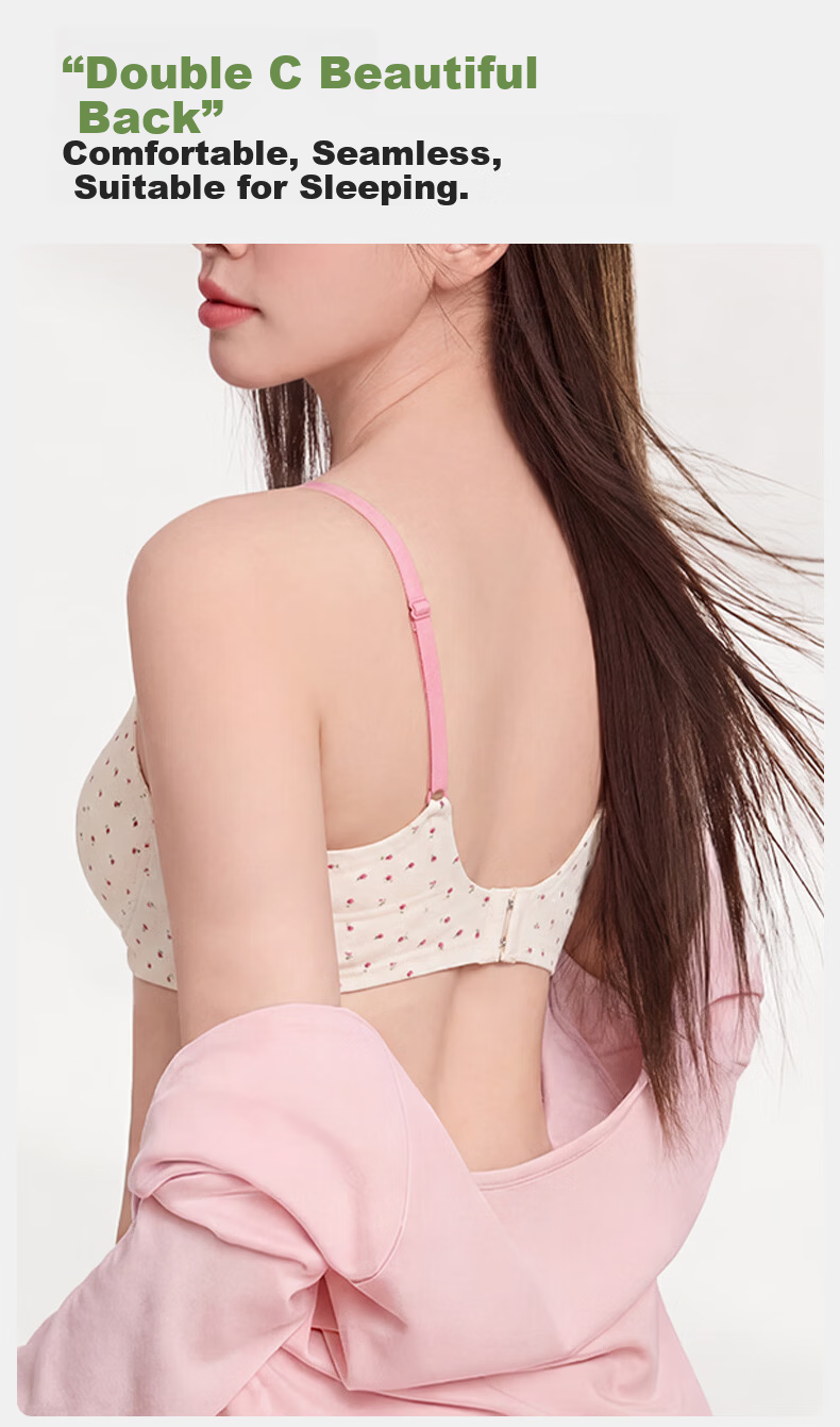 Miiow Lace Floral Lingerie Women's Small Bust Push-Up Bra Anti-Sagging Side Support Seamless Wireless Sweet Bra 9