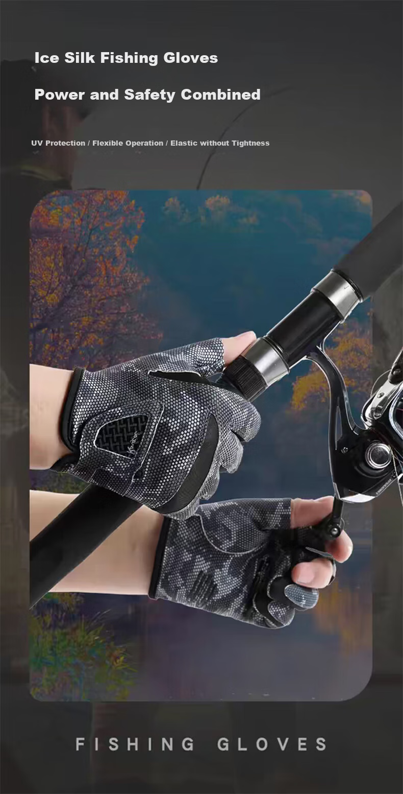 Jian Cai Fishing Gloves Men Outdoor Lure Fishing Cycling Three-Finger Stretchy Sun Protection Non-Slip Wear-Resistant Breathable 2