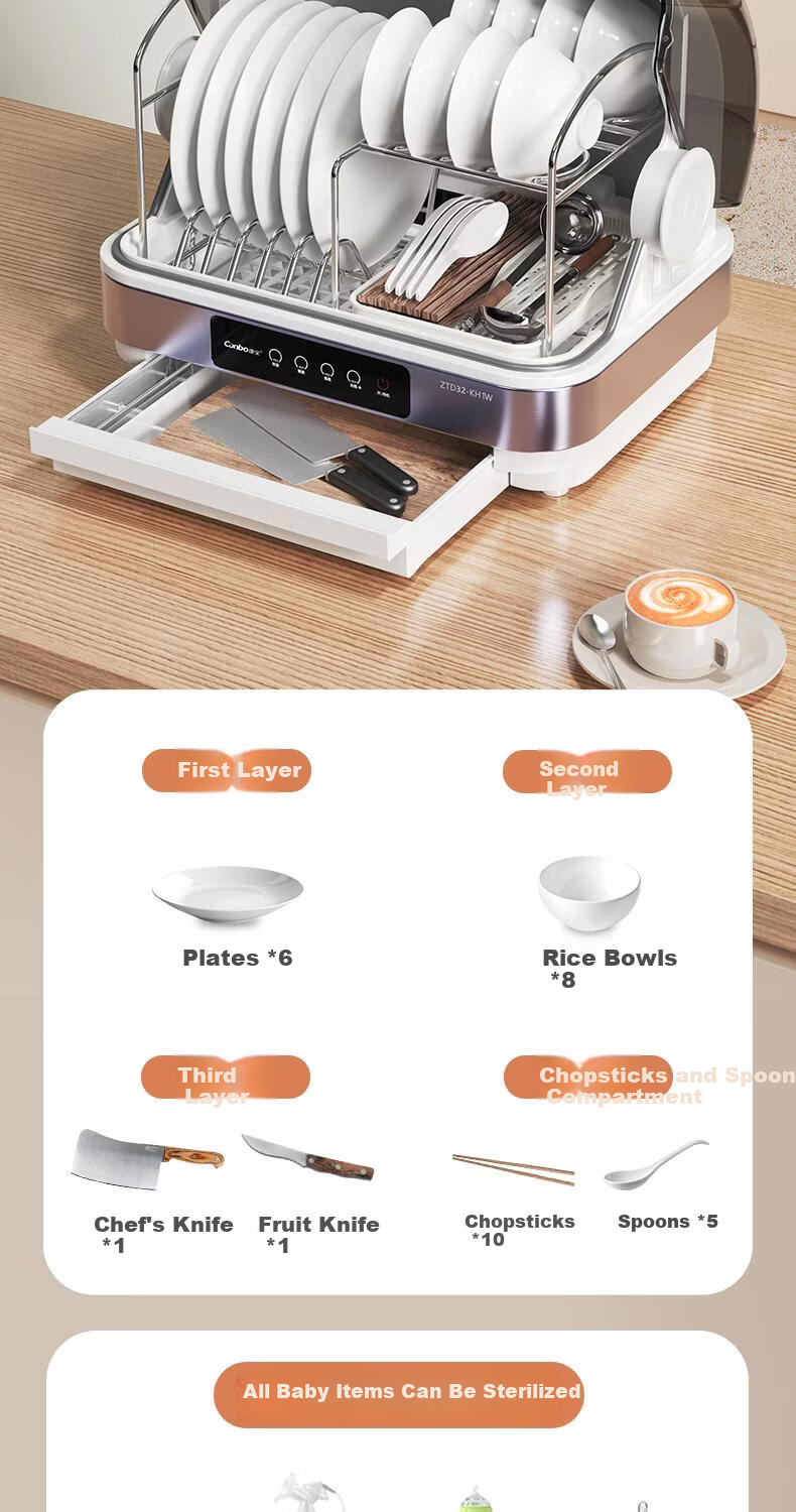 Canbo Multifunctional Disinfection Cabinet Home Desktop Kitchen Dishware Knife Rack Baby Bottle Tea Set Cup UV Sterilizer Drying and Cleaning Cabinet ZTD45-K2Z 10