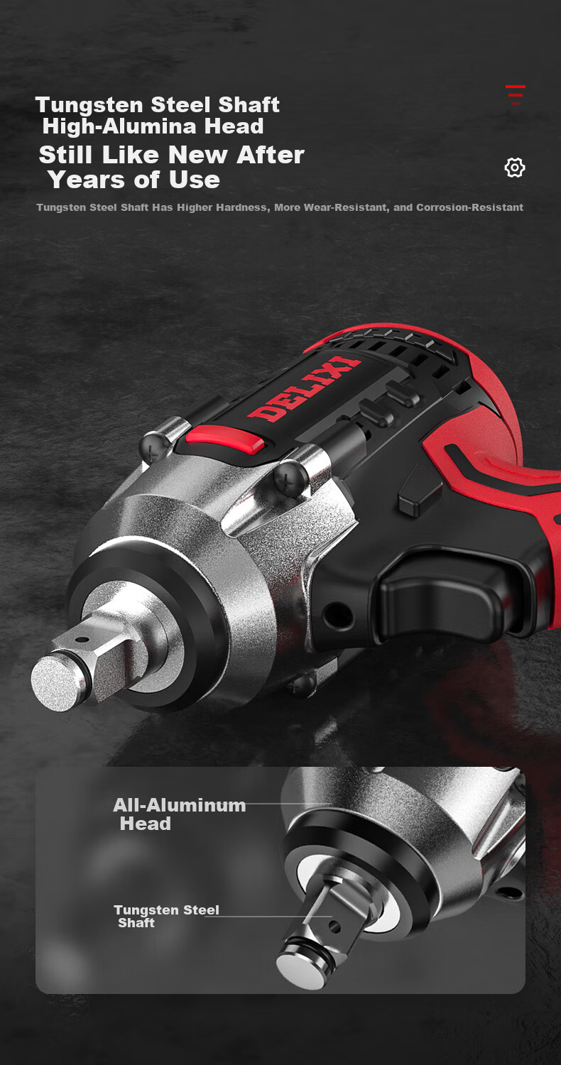 DELIXI ELECTRIC Brushless Lithium-Ion Impact Wrench, 320N High Torque, 10-Section Battery, Two Batteries And One Charger Set, Heavy-Duty Automotive Repair Model 13