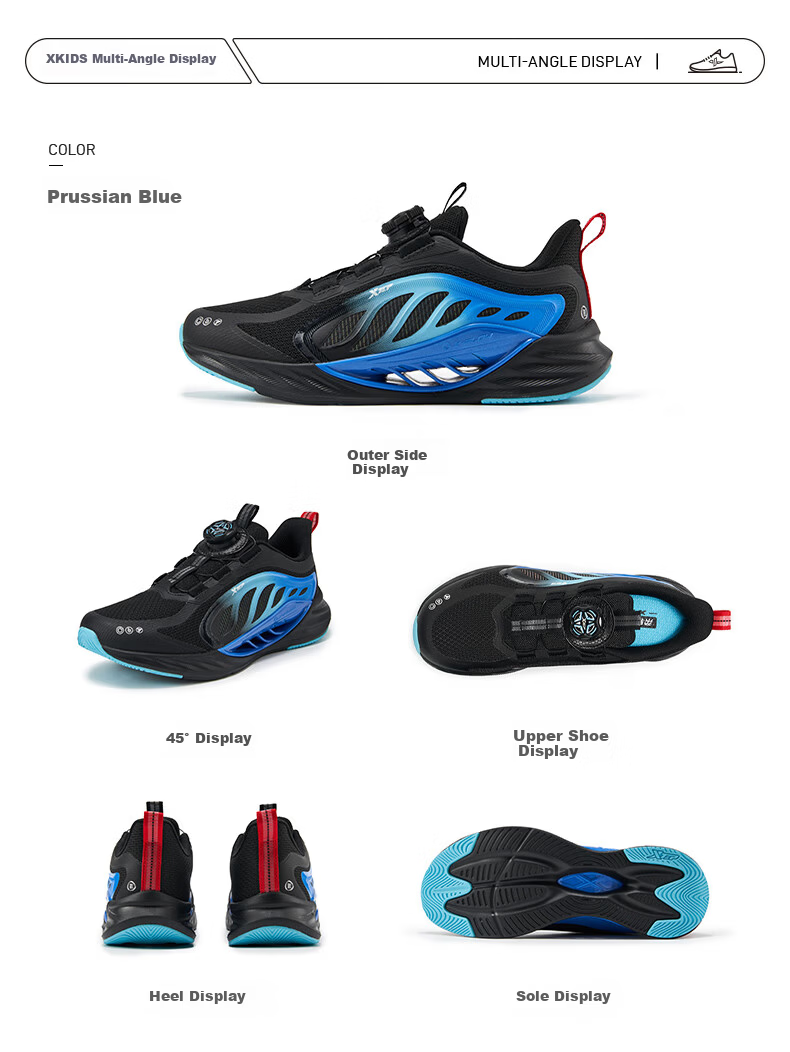 XTEP Kids Hydrogen Wind 8.0 Breathable Resilient Running Shoes Boys Tech Sports Shoes Sail White/Prussian Blue Size 37 14