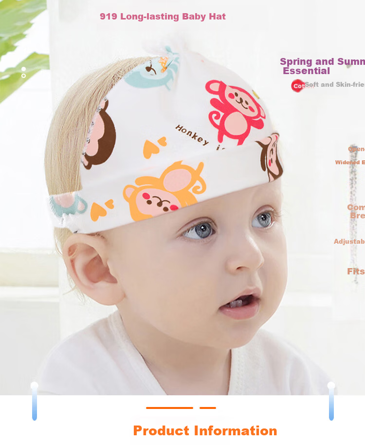 9i9 Baby Hat Pure Cotton Newborn Cartoon Topless Cap Brain Protection Fontanelle Guard 2pcs 0-1 Year Old Monkey F35 1