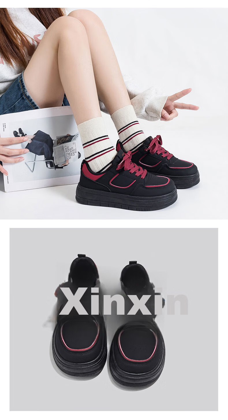 Global Original Black Matte Women's Shoes 2026 New Spring Korean Style Casual Thick Sole Sports Sneakers 14