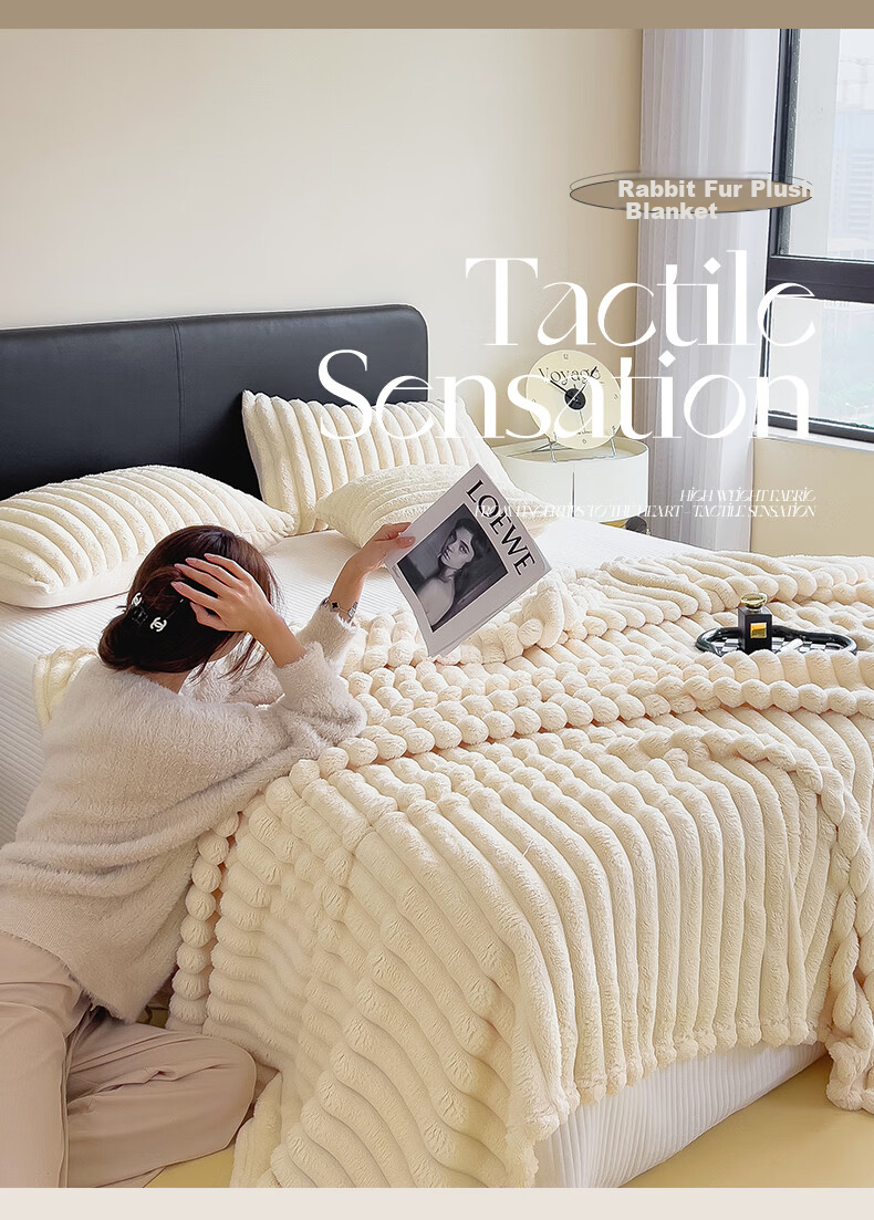 Yalu Thickened Rabbit Plush Blanket Nap Blanket Quilt Air Conditioning Blanket Cover Blanket 150*200cm Cream White 7