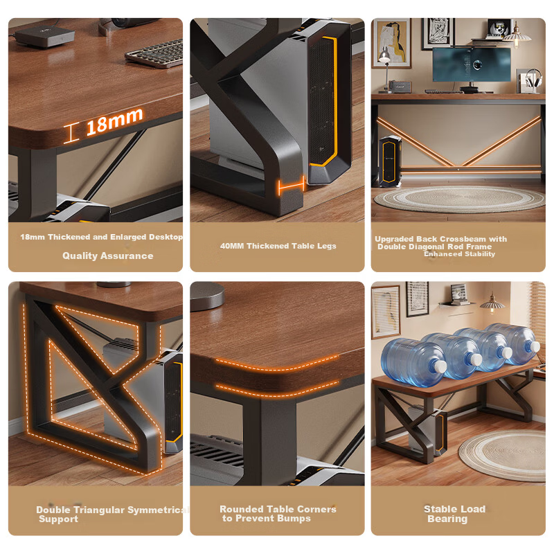 Jingkun Computer Desk Gaming Desk Solid Wood Desktop Study Writing Game Long Table for Home Office