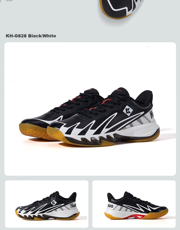 KUMPOO Shura Badminton Shoes ACF Cushioning Rebound Breathable Anti-Torsion Non-Slip Sports Shoes KH-G828 Black/White 38 11