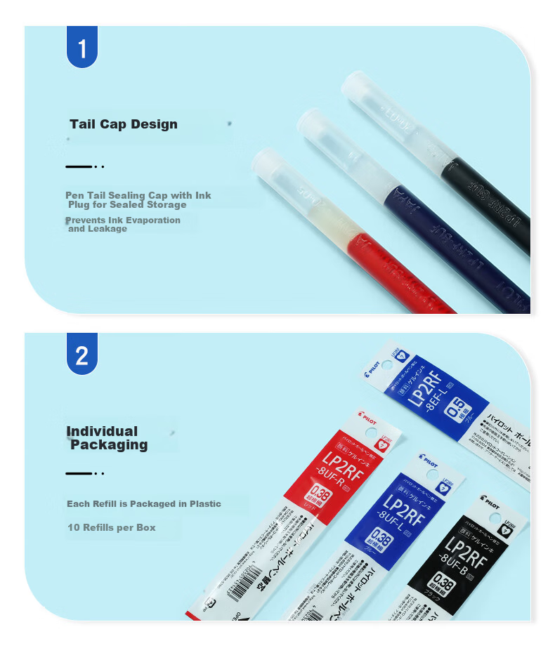 PILOT Juice Refill Pen, 0.38mm, Blue Gel Ink, Retractable Bullet Tip, Signature Pen, Writing Practice Pen, Refill, Original Imported Stationery, LP2RF-8UF Single Piece 12