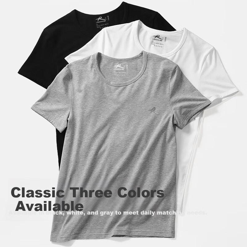 LangSha Men's Cotton Short Sleeve Vest Round Neck Solid Color Simple Thin Sweat-Absorbing Breathable Sports Casual Base Shirt