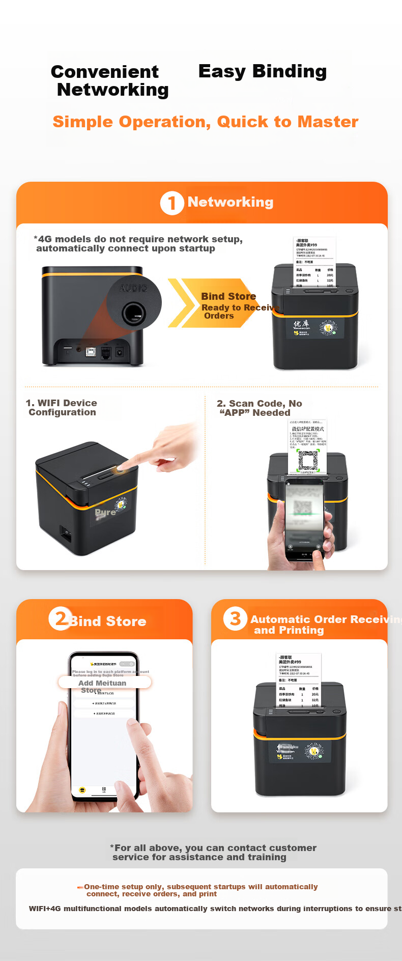 Youku Meituan Takeout Printer Fully Automatic Order Receiving 58mm Wireless WIFI+USB Receipt Cash Register Ele.me JD Takeout Cloud Printing Restaurant Pharmacy Voice Broadcast 4