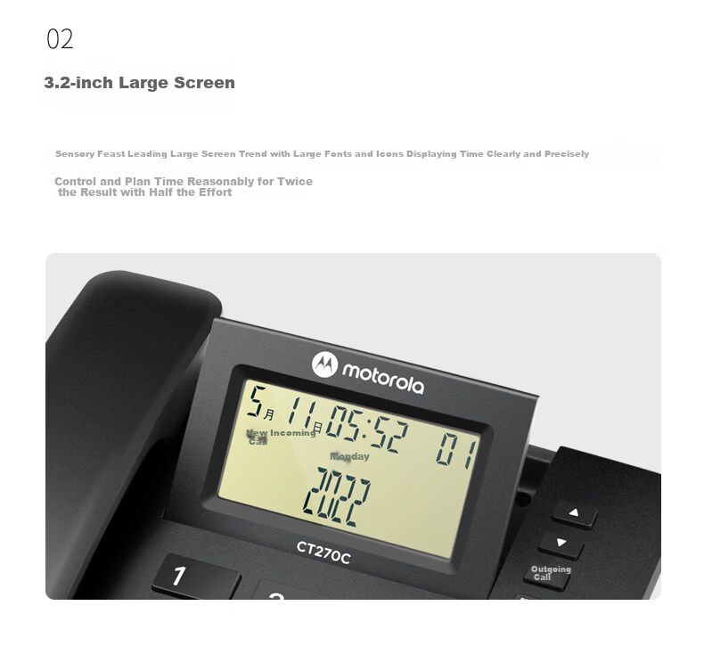 Motorola CT270C Landline Phone Fixed Desk Phone Three-Level Flip Large Screen One-Touch Dial Office Home Manager Phone White 4