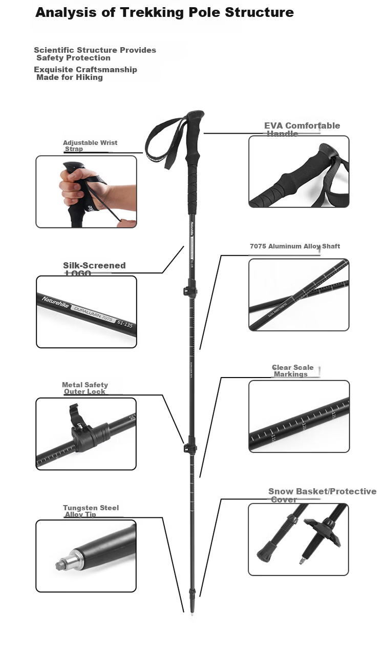 Naturehike Nokpro Outdoor Aluminum Alloy Trekking Poles External Lock Telescopic Hiking Sticks for Men and Women Climbing Blue Gray 3
