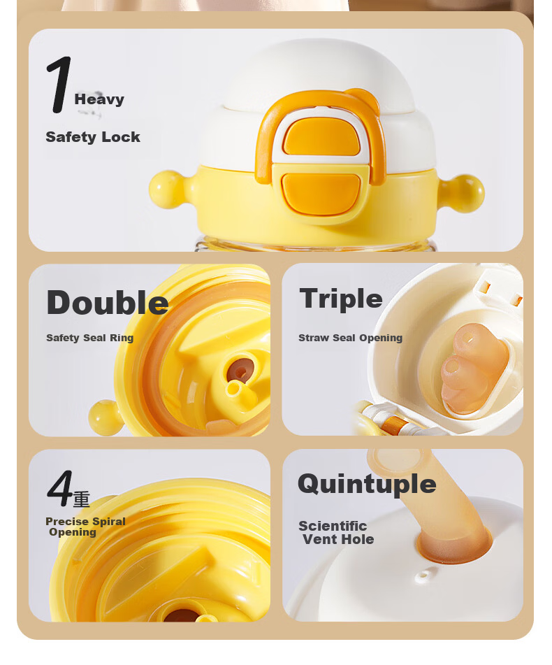LUSN Children's PPSU Water Bottle Baby Dual Drinking Straw Cup Infant Portable Anti-Fall Training Cup 7