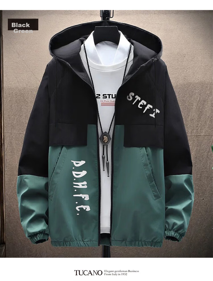 TUCANO Men's Spring Autumn Workwear Jacket Korean Style Casual Loose Fit Stylish Versatile Men's Coat Black Green 3XL 9