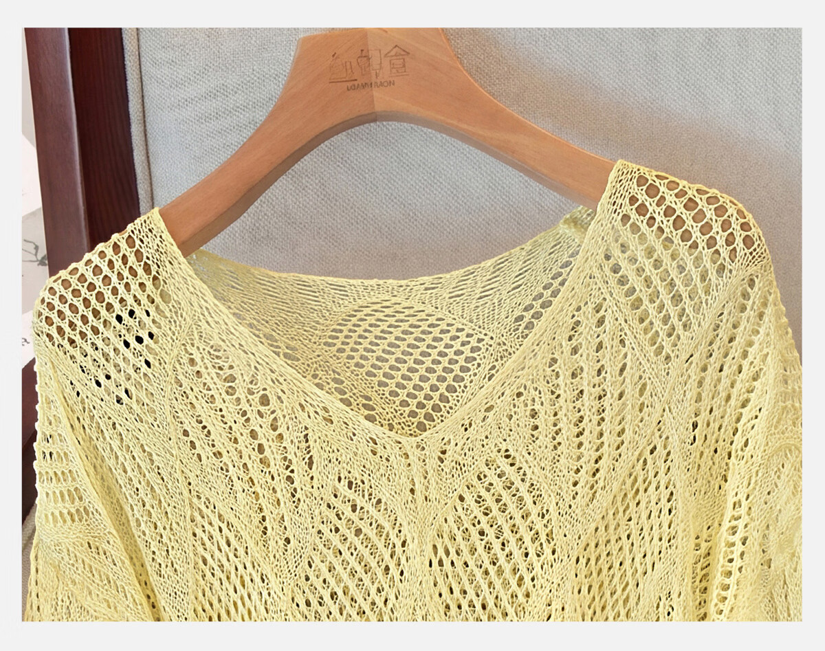 Cypress V-Neck Knit Sweater 2026 Spring New Women's Literary Style Pullover Hollow Out Three-Quarter Sleeve Top 20
