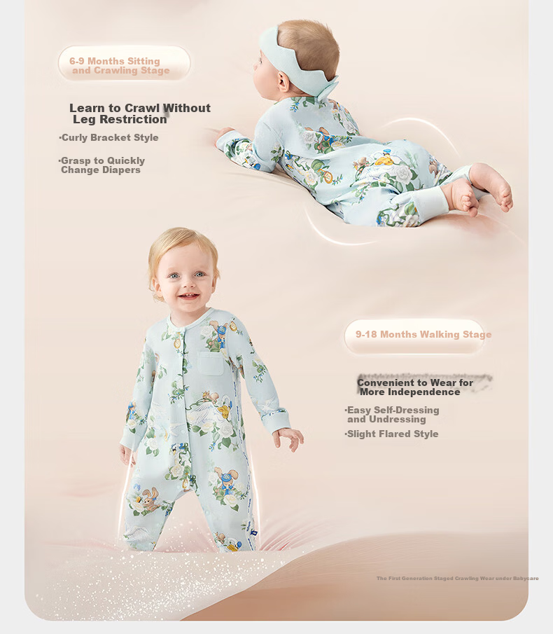 Babycare Soft Long Sleeve Romper Baby Jumpsuit Infant Clothing Qingchuan Blue [Middle Opening] 73cm 4
