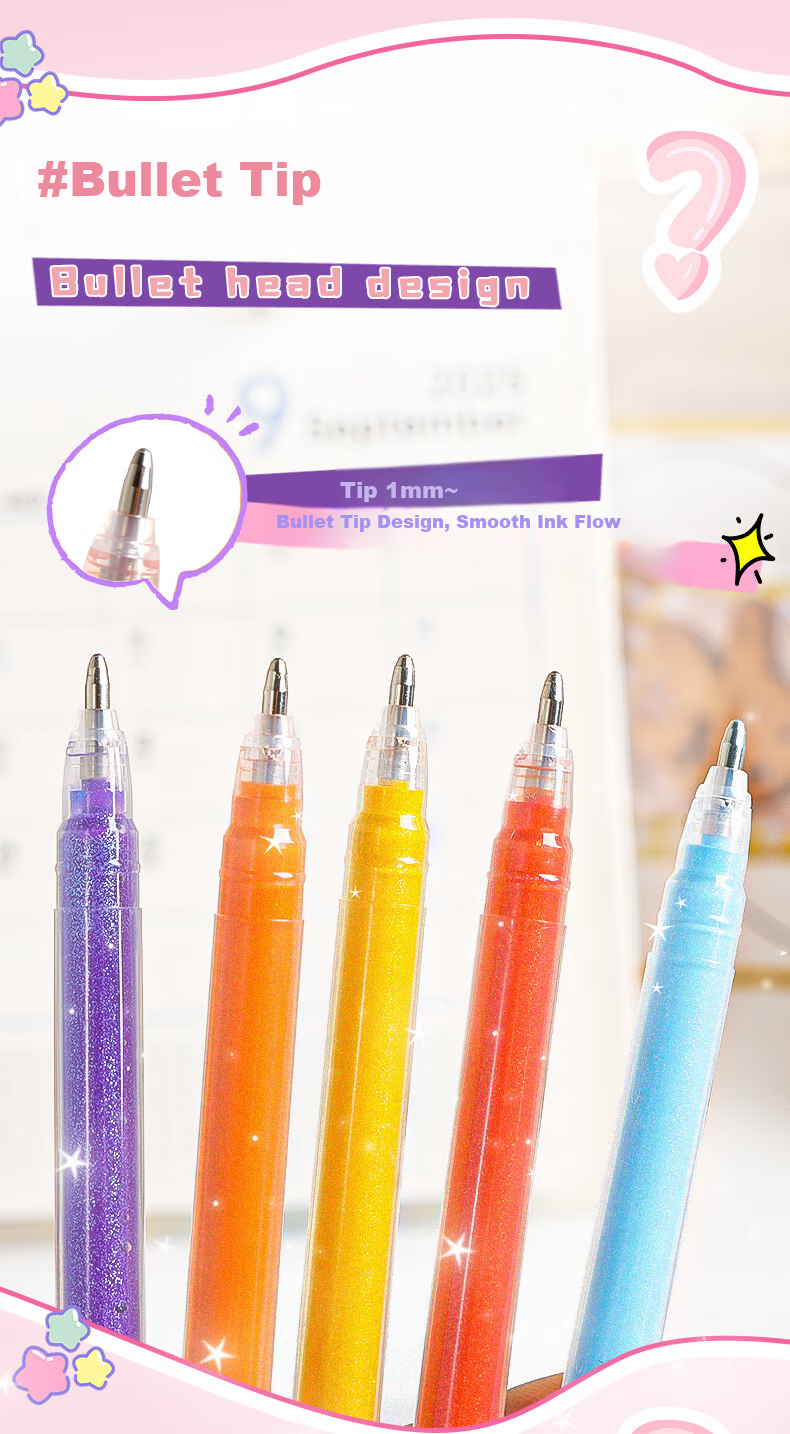 TRUECOLOR 8-Color Glitter Gel Pen Set Non-Toxic Fluorescent Marker Pens for Kids Primary School Students Pearl Watercolor Highlighting Pens 068 4