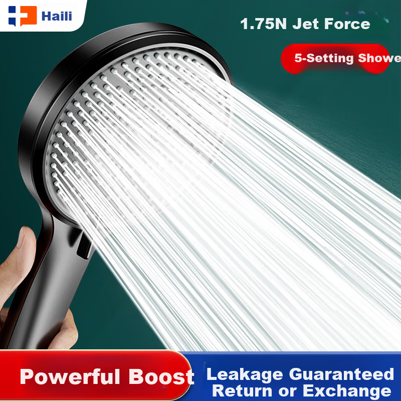 Haili German Black High-Pressure Large Panel Shower Head with Booster Bathroom Heater Single Showerhead ZH244-H