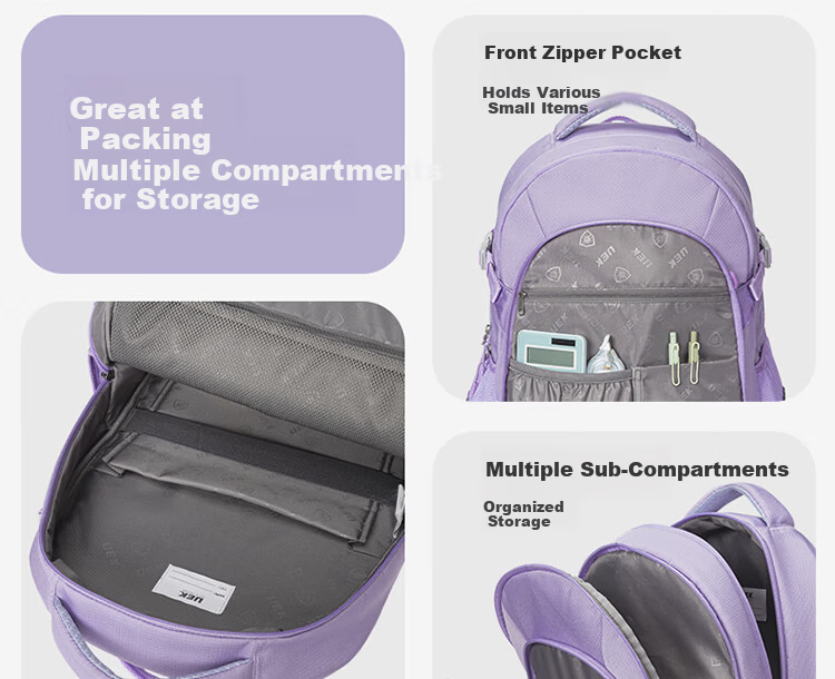 UEK Kids Backpack Girls Schoolbag Primary Secondary Spine Protection Lightweight Boys Meteor Purple Junior High 12