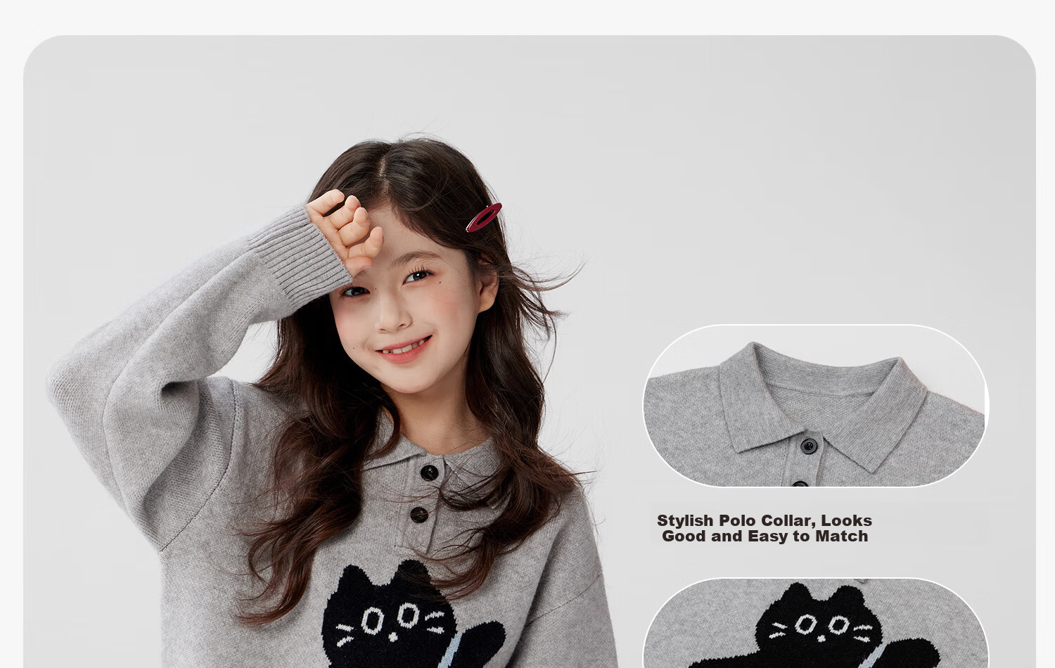 Zuo Xi Girls' Sweater Polo Shirt Children's Autumn Winter 2025 New Warm Inner Knitwear Gray 140 8
