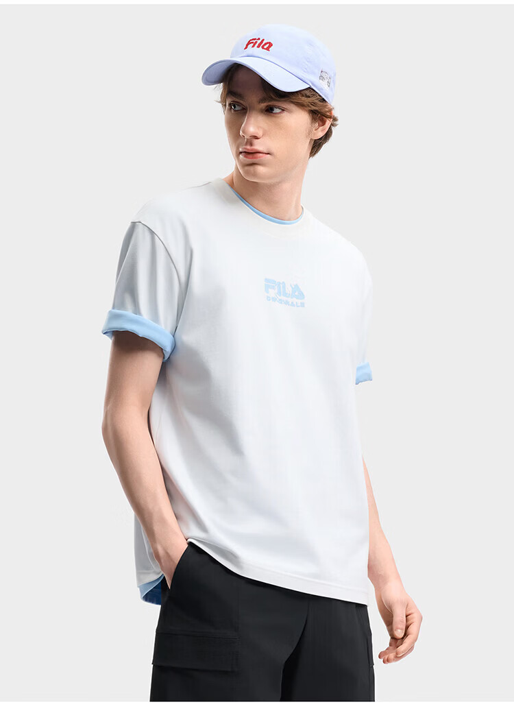 FILA Official Yi Yangqianxi Men's Knitted Short Sleeve Shirt 2026 Summer Casual Loose Cool Round Neck T-Shirt 37