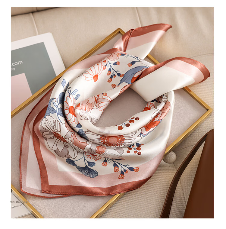 Shanghai Gushi Silk Scarf, 100% Mulberry Silk Satin Square Scarf, Gift Box, Birthday Present for Mom Or Girlfriend, Valentine's Day Gift, Red 10