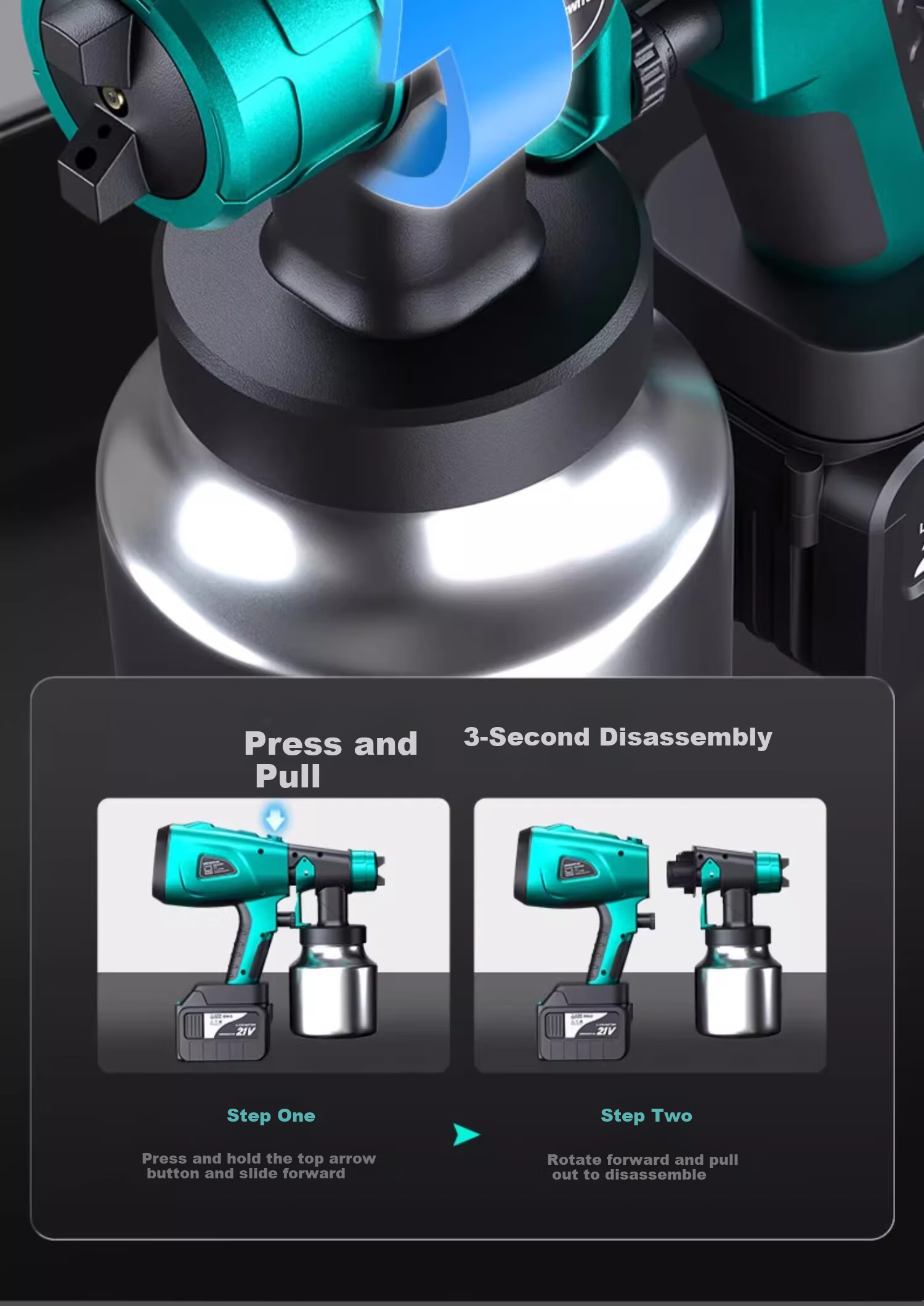 GREENER Electric Spray Gun Lithium Battery Spray Paint Machine Latex Paint Atomization Coating Sprayer [Two Batteries and One Charger] 13